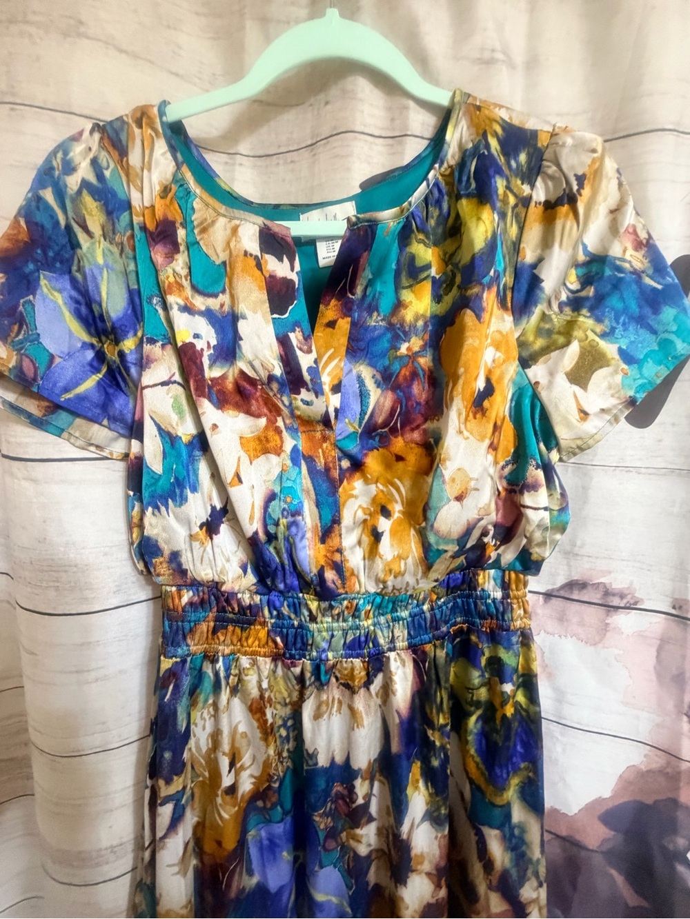 Nicole Miller Floral Maxi Dress in Teal, Blue & Gold